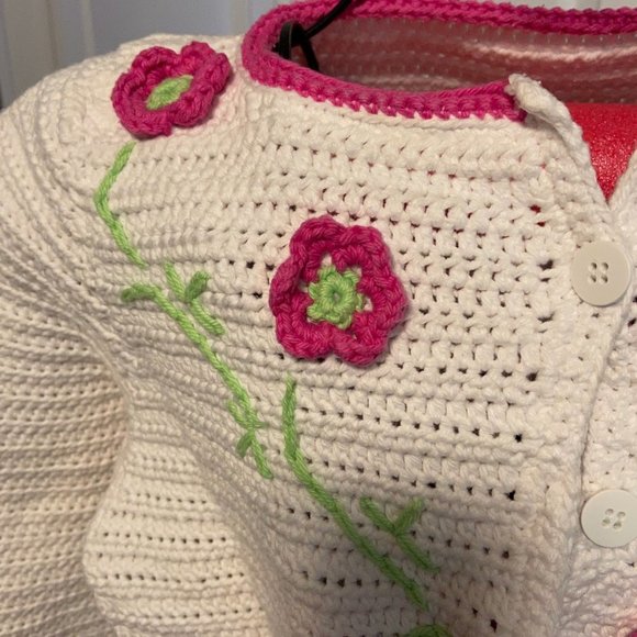 Handmade 100% Cotton Crochet Boxy Cardigan. Sz M EUC - Picture 3 of 7